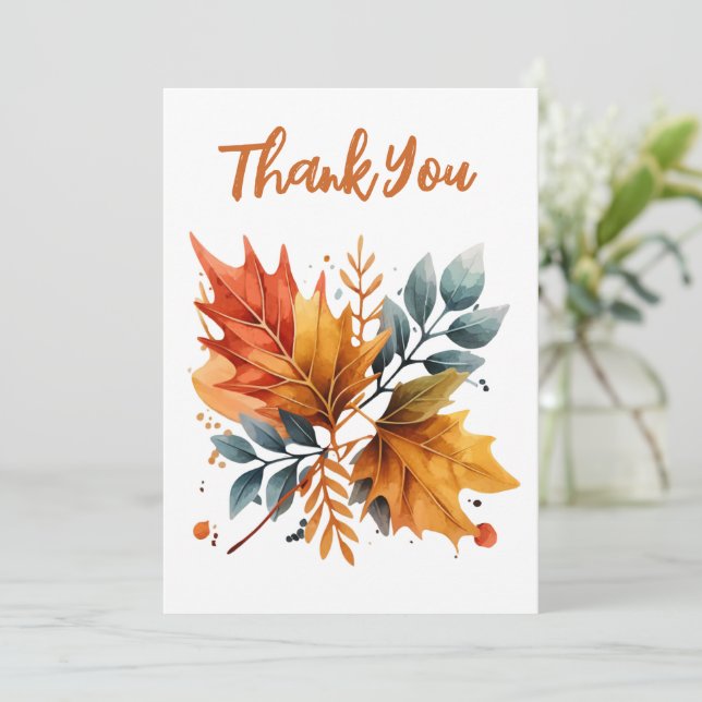 Carte De Remerciements Aquarelle Automne Couleurs Feuilles (Debout devant)