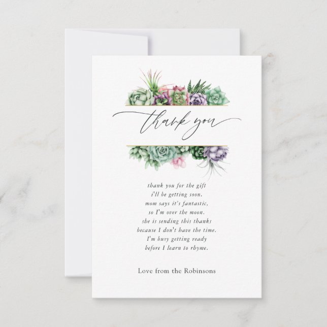 Carte De Remerciements Aquarelle Baby shower géométrique Succulent (Devant)