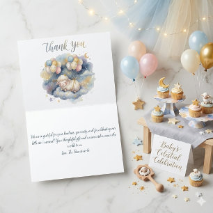 Carte De Remerciements Aquarelle Baby Shower Moutons et Ballons Célestes