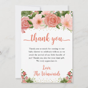 Carte De Remerciements Aquarelle Baby shower rose et rouge Roses