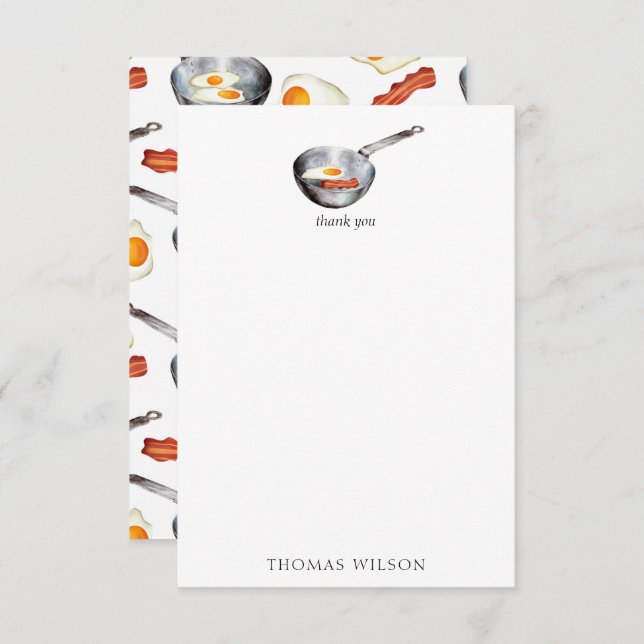 Carte De Remerciements Aquarelle Bacon & Oeufs Petit-déjeuner Aliments No (Devant / Derrière)