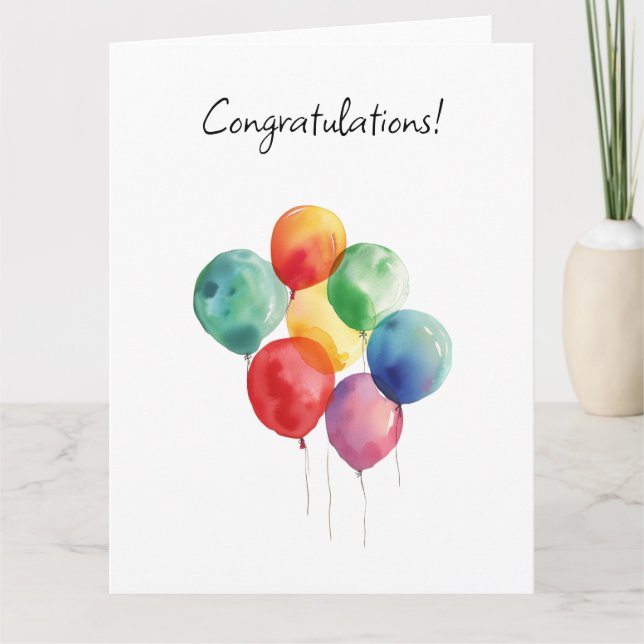 Carte De Remerciements Aquarelle Ballons Félicitations Minimalistes (Devant)