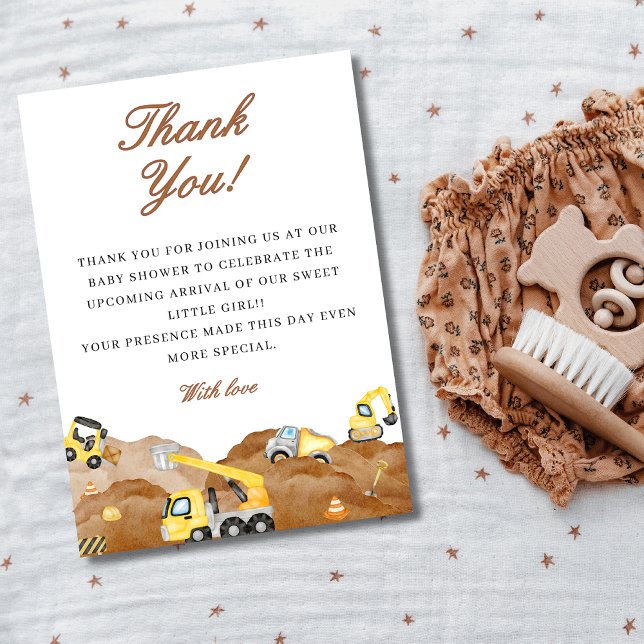 Carte De Remerciements Aquarelle bébé en construction baby shower (Créateur téléchargé)