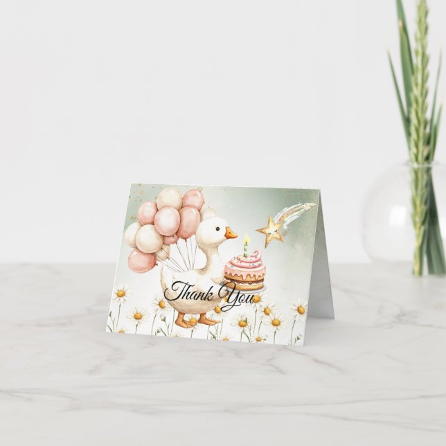 Carte De Remerciements Aquarelle Bébé Oie blanche Anniversaire fête migno (Devant)