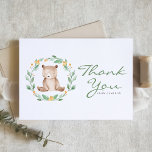 Carte De Remerciements Aquarelle Bébé Ours Vert Baby shower de couronne<br><div class="desc">Montrez votre appréciation à vos invités avec cette carte de remerciement personnalisable en baby shower avec un ours d'aquarelle entouré d'une couronne de verdure. Personnalisez-le avec vos propres détails. Cette carte de remerciements à l'ours est parfaite pour les baby showers à thème boisé, les fêtes d'anniversaire, et plus encore. Des...</div>