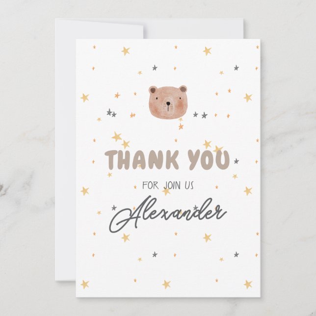 Carte De Remerciements Aquarelle blanche et Brown Baby shower mignon (Devant)