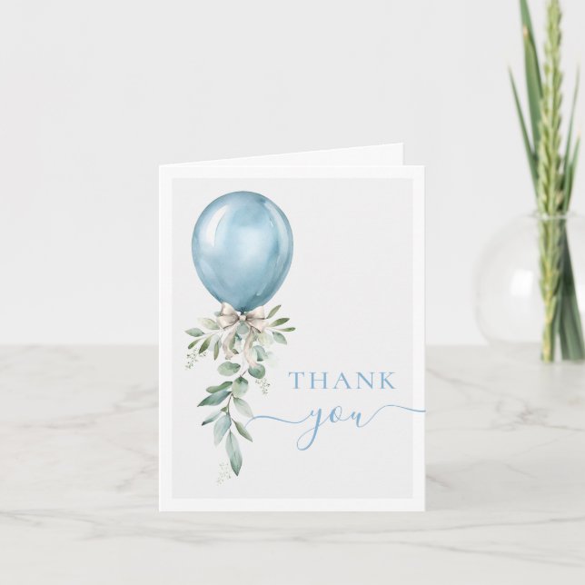 Carte De Remerciements Aquarelle Bleu Balloon Bow Vert (Devant)