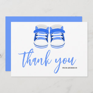 Carte De Remerciements Aquarelle Bleu bébé Baby shower Booties garçon
