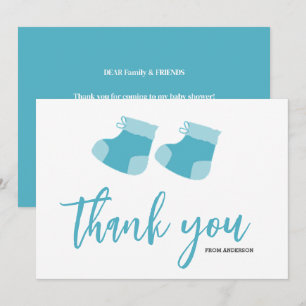 Carte De Remerciements Aquarelle Bleu bébé Baby shower Booties garçon