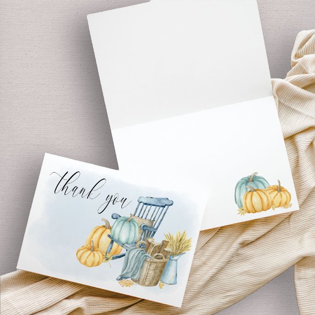 Carte De Remerciements Aquarelle bleu Citrouille (Rustic Farmhouse Pumpkin watercolor thank you card)