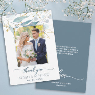 Carte De Remerciements Aquarelle Bleu Dusty Floral Élégant Mariage photo