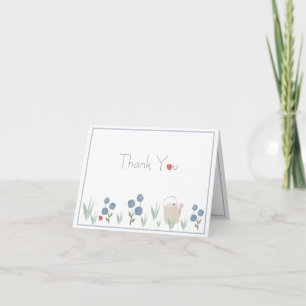 Carte De Remerciements Aquarelle bleu Dusty Typographie florale Simple