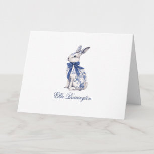 Carte De Remerciements Aquarelle Bleu et blanc Chinoiserie Lapin Rabbit
