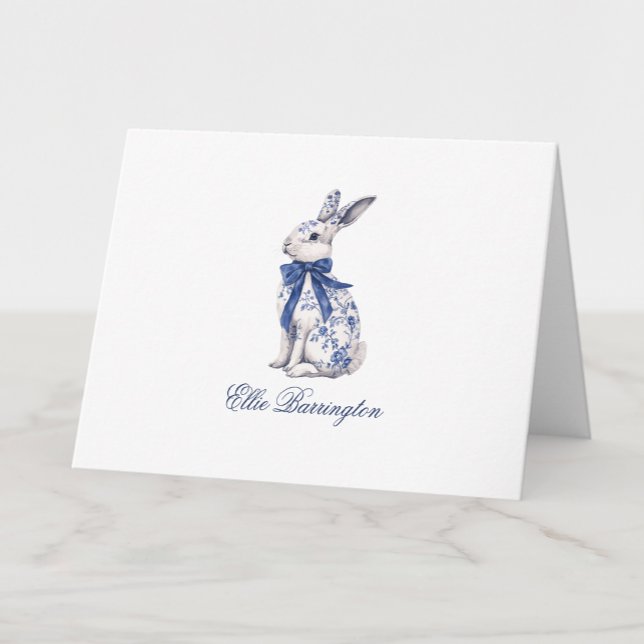 Carte De Remerciements Aquarelle Bleu et blanc Chinoiserie Lapin Rabbit (Créateur téléchargé)