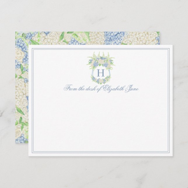 Carte De Remerciements Aquarelle bleu et blanc Mariage de crête d'Hydrang (Devant / Derrière)