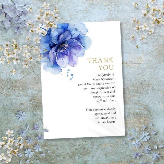 Carte De Remerciements Aquarelle Bleu Floral Célébration De La Vie Funéra (Watercolor Blue Floral Celebration Of Life Funeral Thank You Card)