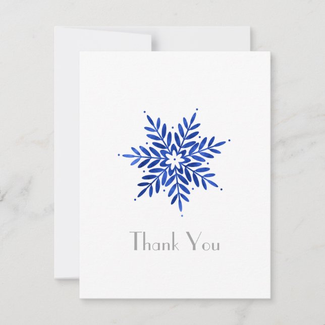 Carte De Remerciements Aquarelle bleu Indigo Flocon de neige Abstrait (Devant)