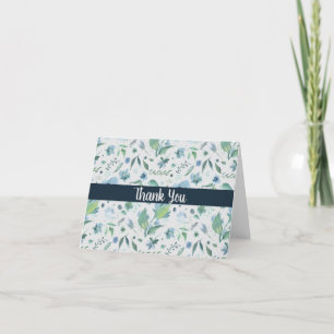Carte De Remerciements Aquarelle Bleu sur Fleur personnalisée gris clair 