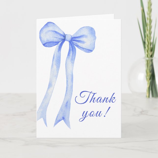 Carte De Remerciements Aquarelle bleue a Bow Bow Baby shower (Devant)