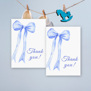 Carte De Remerciements Aquarelle bleue a Bow Bow Baby shower