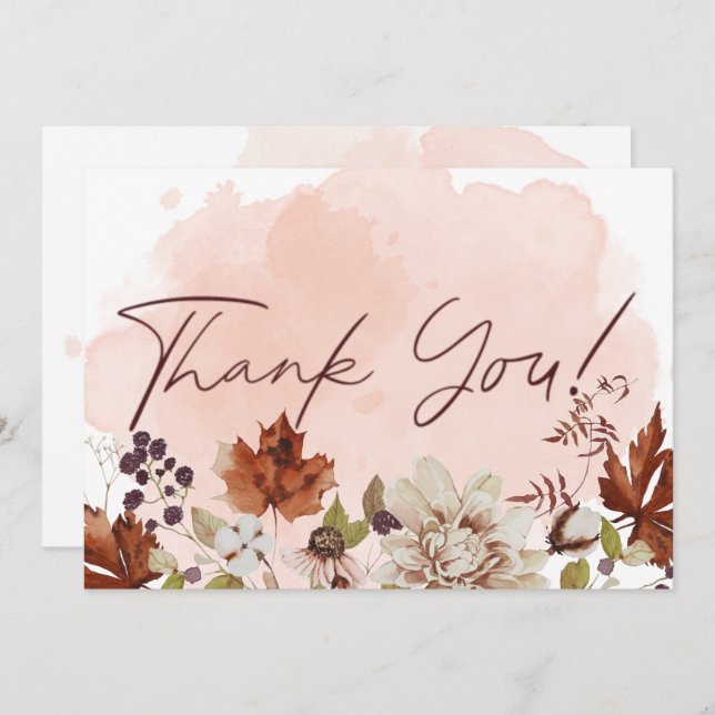 Carte De Remerciements Aquarelle bleue Automne Mariage moderne (Devant / Derrière)