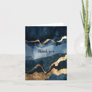 Carte De Remerciements Aquarelle bleue avec éclats d'or