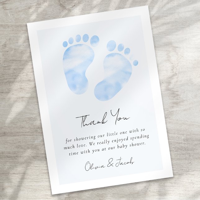 Carte De Remerciements Aquarelle bleue Baby shower pieds bébé (Créateur téléchargé)