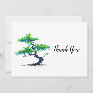 Carte De Remerciements Aquarelle bleue de Bonsai