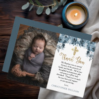 Aquarelle bleue Floral | Faux Gold Boy Baptism