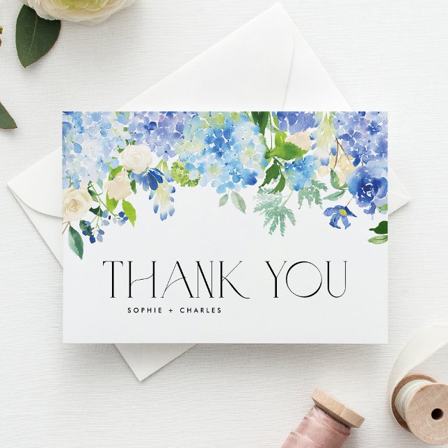 Carte De Remerciements Aquarelle bleue Hydrangea Mariage Floral (Créateur téléchargé)