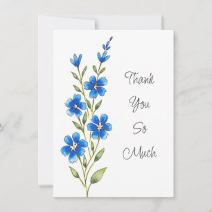 Carte De Remerciements Aquarelle Bleue Royale, Stylo & Encre Flore