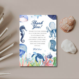 Carte De Remerciements Aquarelle bleue sous le baby shower de mer