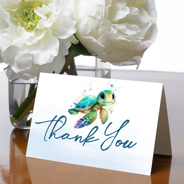 Carte De Remerciements Aquarelle bleue sous le Baby shower marin (Blue Watercolor Under the Sea Baby Shower Thank You Card)