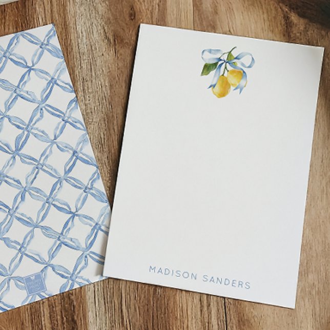 Carte De Remerciements Aquarelle Blue Bow Lemons Personnalisé (Créateur téléchargé)