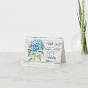 Carte De Remerciements Aquarelle Blue Hydrangea 80e anniversaire