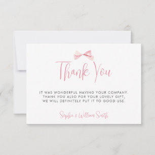 Carte De Remerciements Aquarelle Blush Pink Bow Ribbon Girl Baby shower