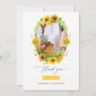 Carte De Remerciements Aquarelle Boho Sunflowers Photo Mariage
