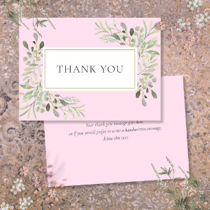 Carte De Remerciements Aquarelle botanique de verdure florale rose