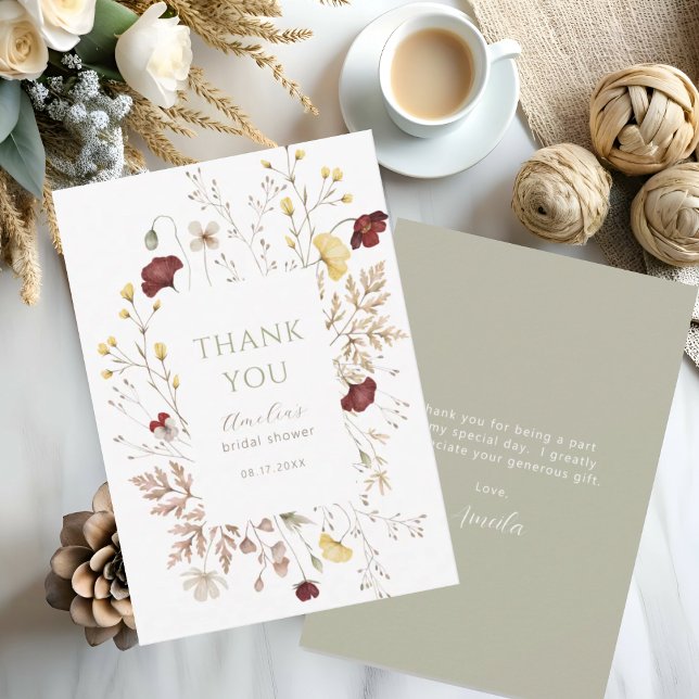 Carte De Remerciements Aquarelle botanique Fête des mariées de cadre fleu (Créateur téléchargé)