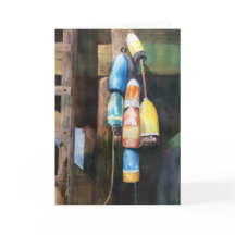 Aquarelle Bouée de Homard Maine Bleu Côtiers Jaune