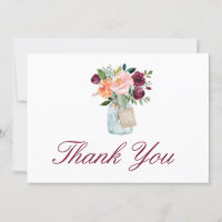 Aquarelle Bourgogne Marsala Fleurs Mason Jar