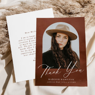 Carte De Remerciements Aquarelle Brown Arc Photo Graduation