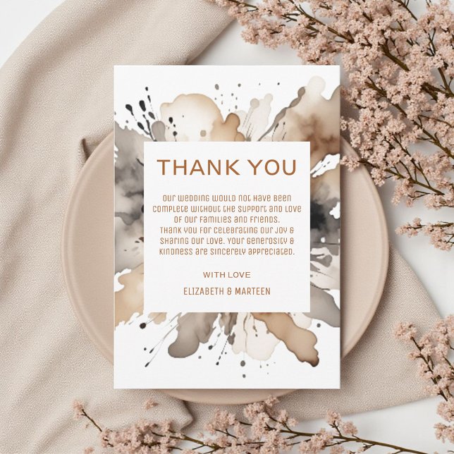 Carte De Remerciements Aquarelle Brown gris Mariage d'automne (Créateur téléchargé)