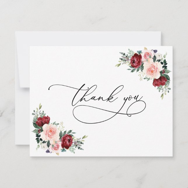 Carte De Remerciements Aquarelle Burgundy Blush FlorMariage (Devant)