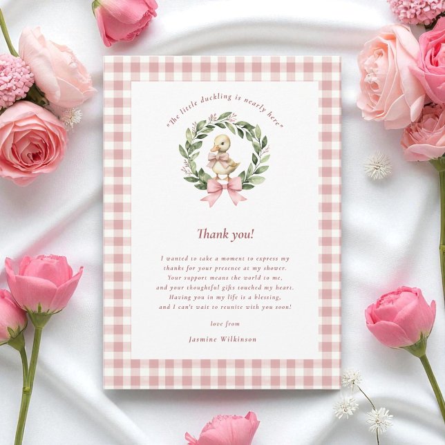 Carte De Remerciements Aquarelle Caneton Mignon Fête de Naissance Rose (Créateur téléchargé)