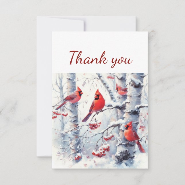 Carte De Remerciements Aquarelle Cardinal Oiseau rouge Faune Nature (Devant)