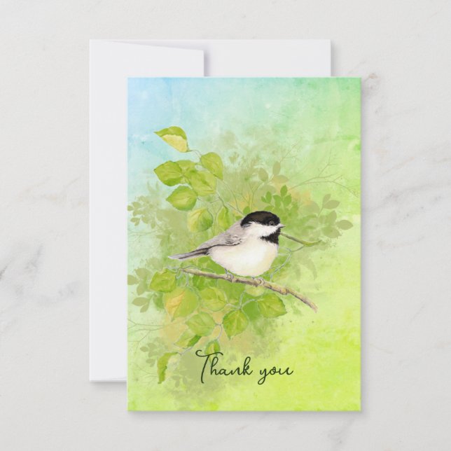 Carte De Remerciements Aquarelle Chickadee Oiseau Faune Nature Art (Devant)