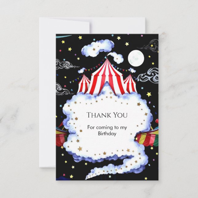 Carte De Remerciements Aquarelle Cirque Personnalisé Anniversaire (Devant)