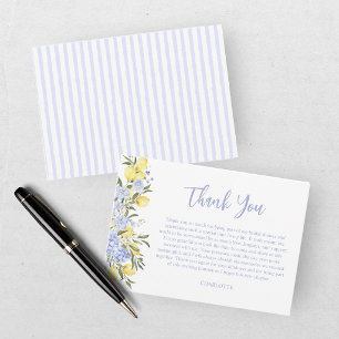 Carte De Remerciements Aquarelle Citron Citrus Bleu Shower de Mariée