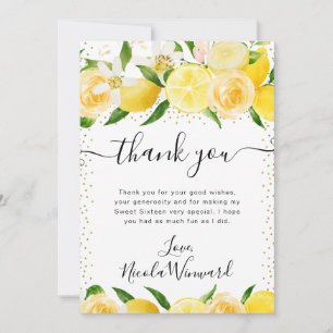 Carte De Remerciements Aquarelle Citrons et Fleurs Douce Seize